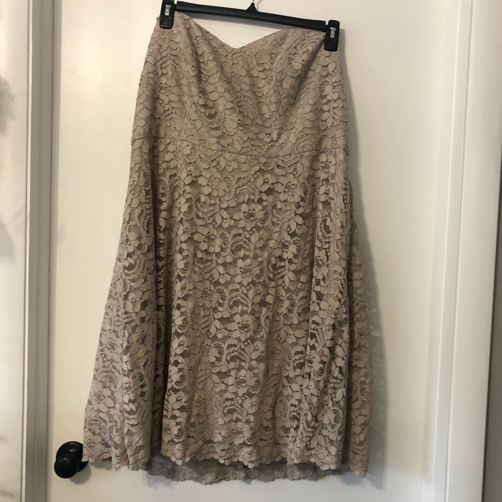 David’s Bridal Lace Tan Cocktail Strapless Dress